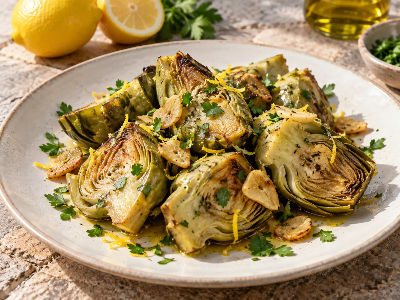 Alcachofas al ajillo con limón