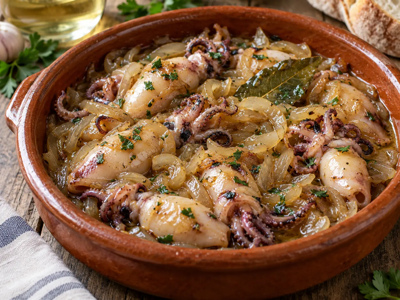 Chipirones encebollados