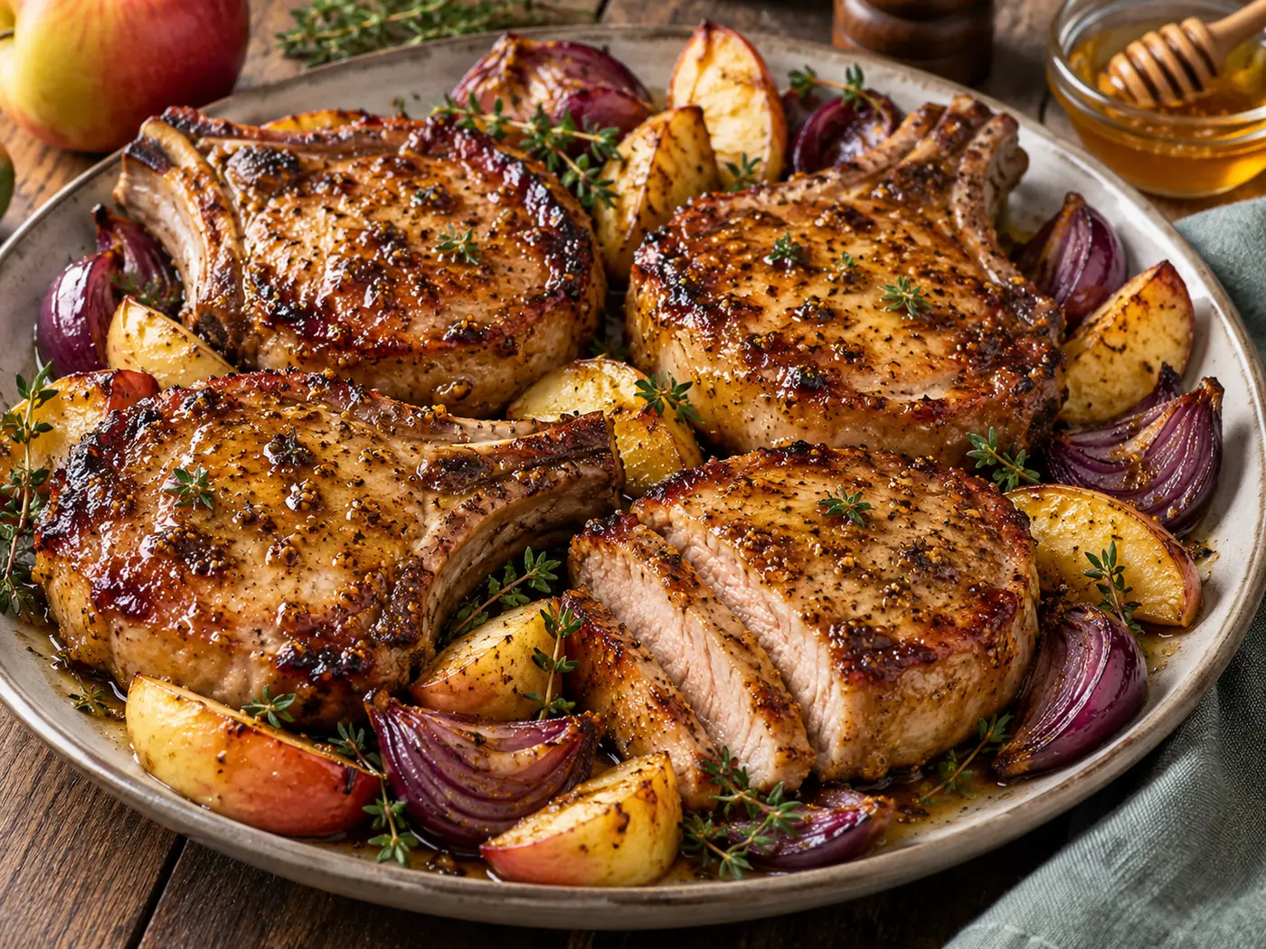 Chuletas de cerdo con manzana en Air Fryer