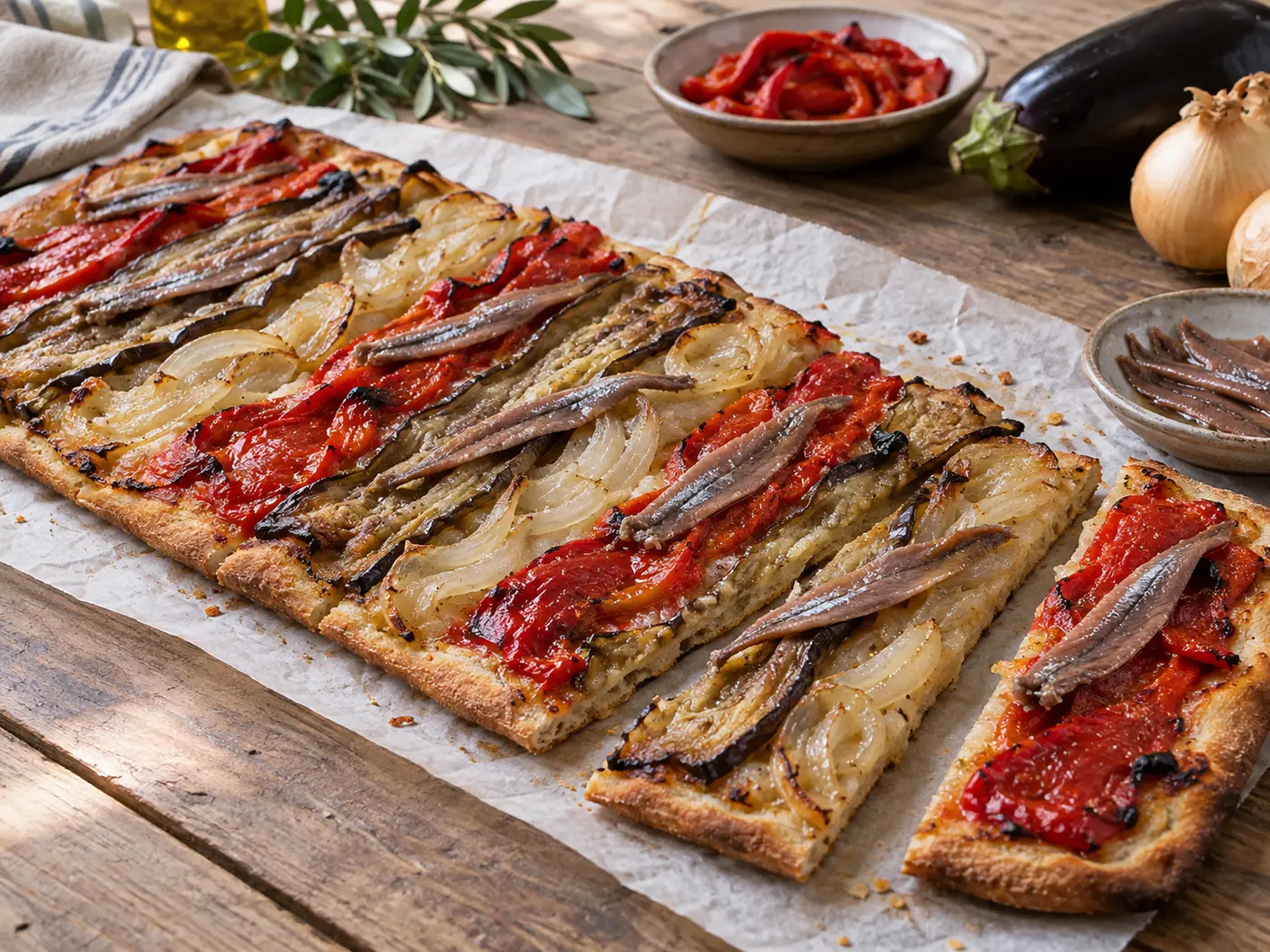 Coca de recapte con anchoas