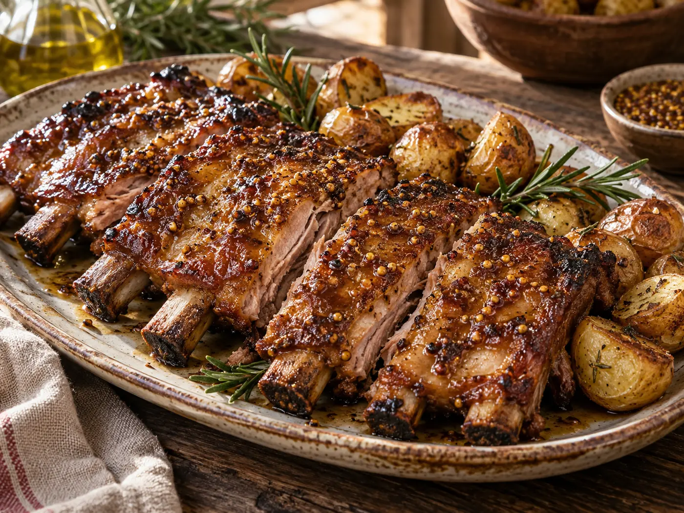 Costillas al horno con miel y mostaza