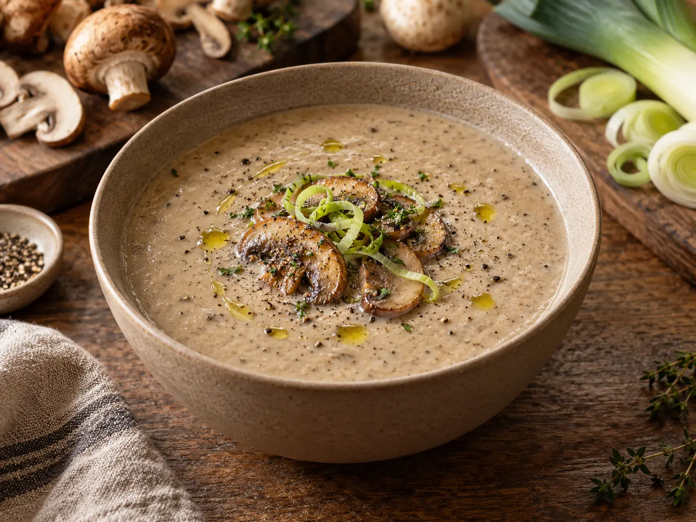 Crema de champiñones y puerro