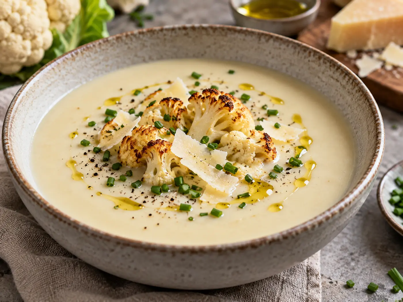 Crema de coliflor y queso curado
