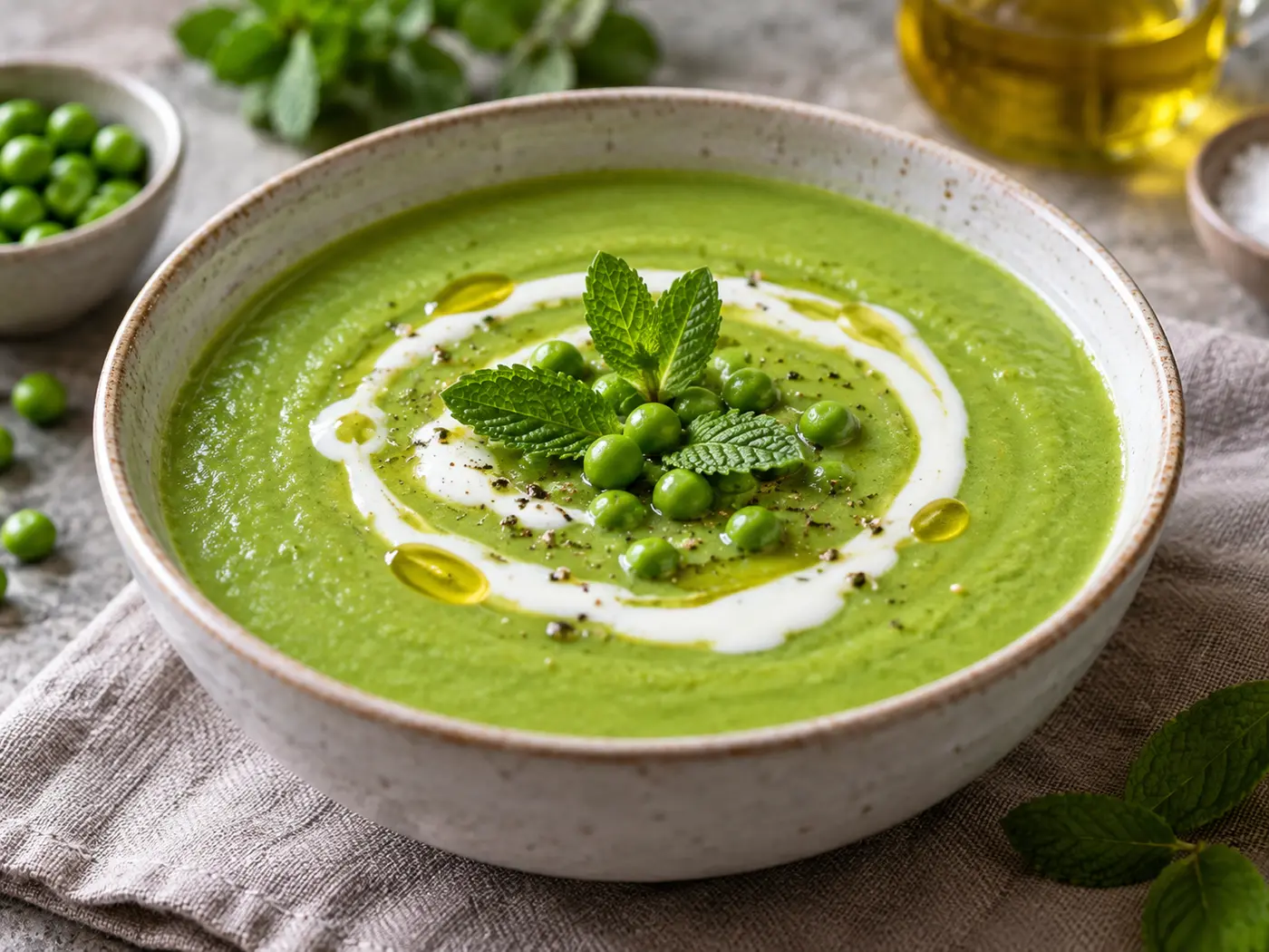 Crema de guisantes y menta