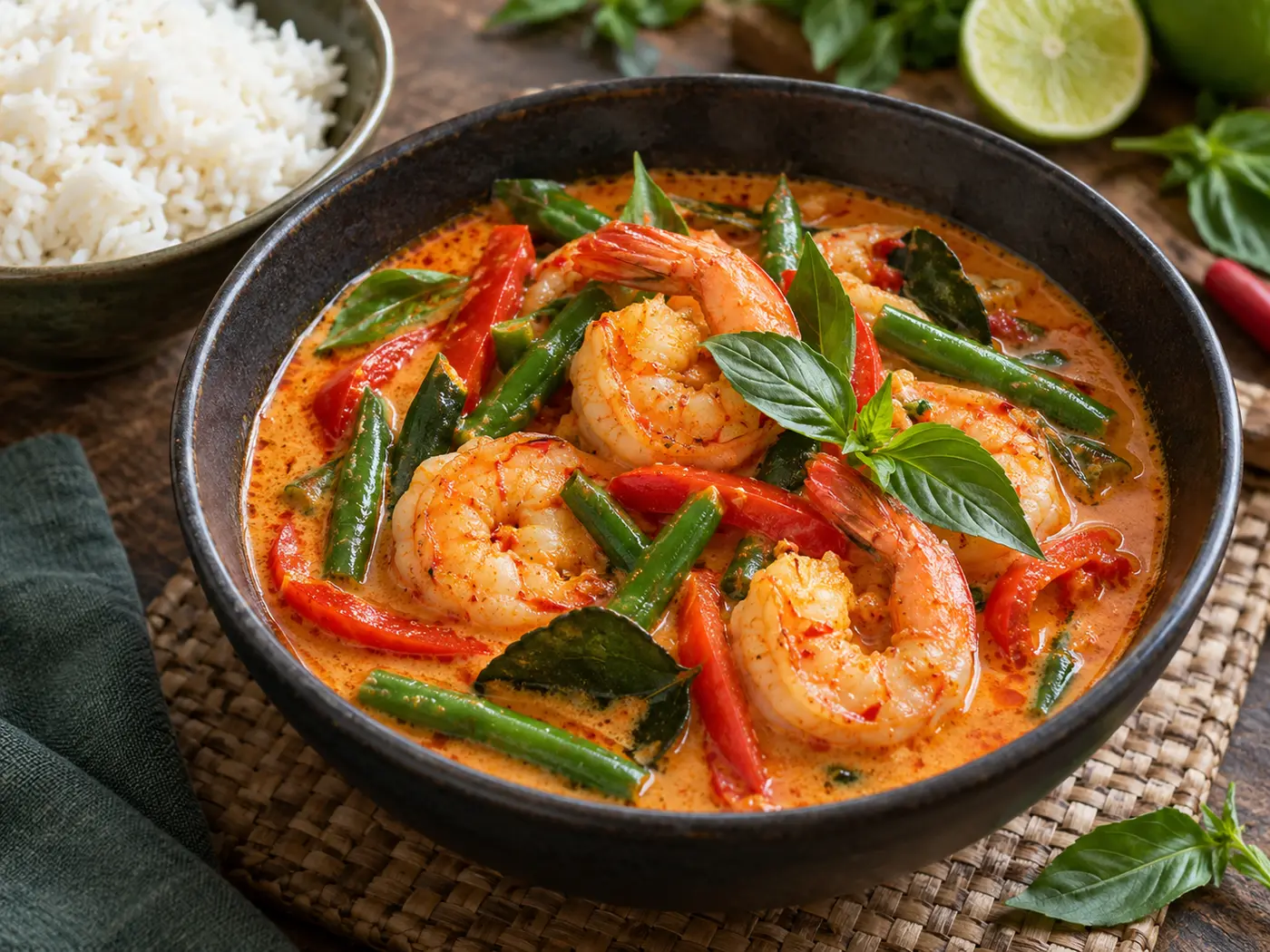 Curry rojo tailandés de gambas