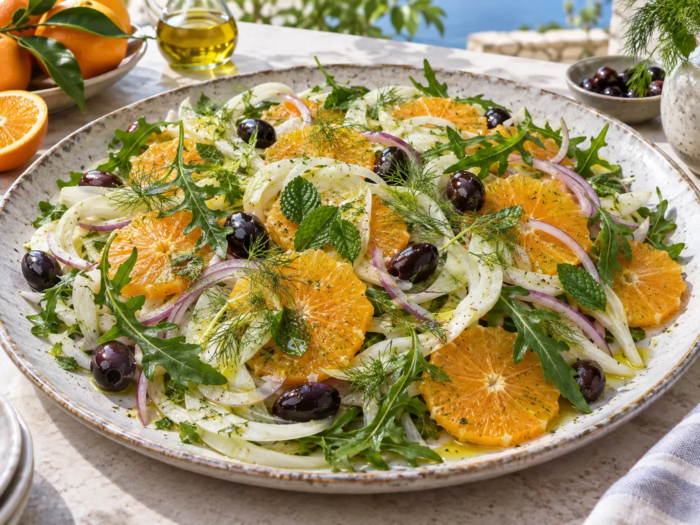 Ensalada de naranja, hinojo y aceitunas