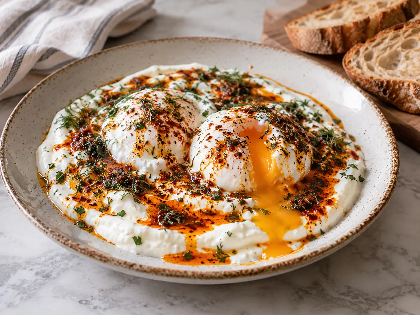 Huevos turcos con yogur