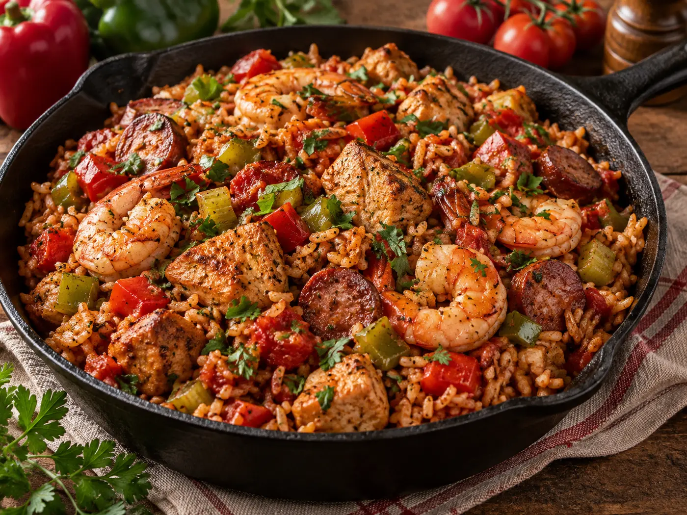 Jambalaya de pollo y gambas