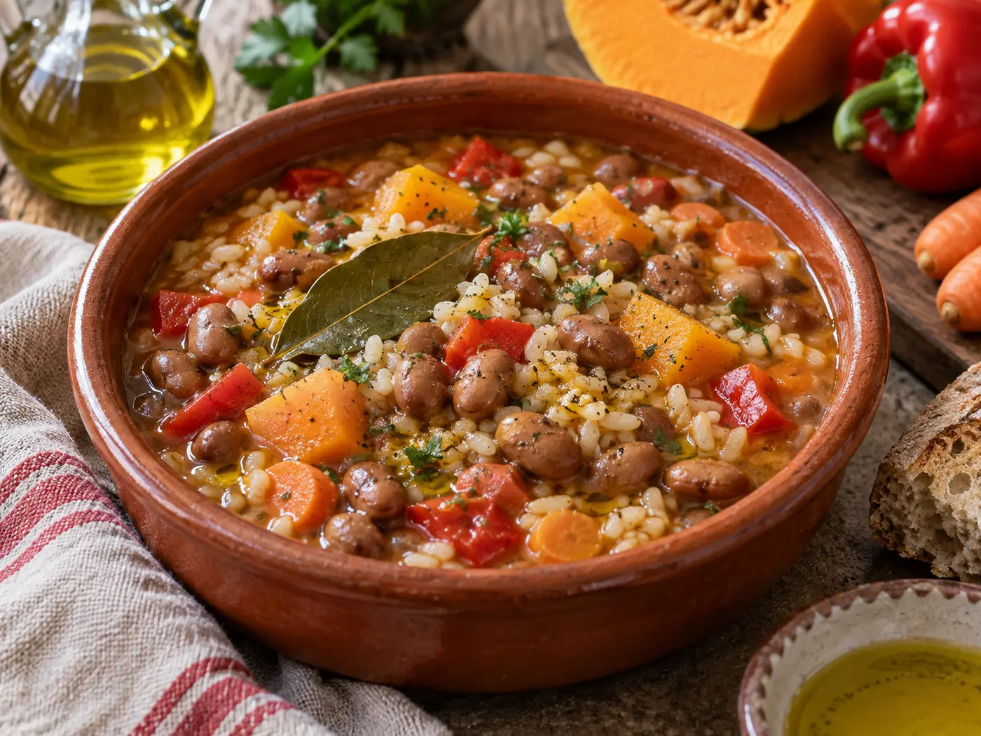 Judías pintas con arroz y verduras