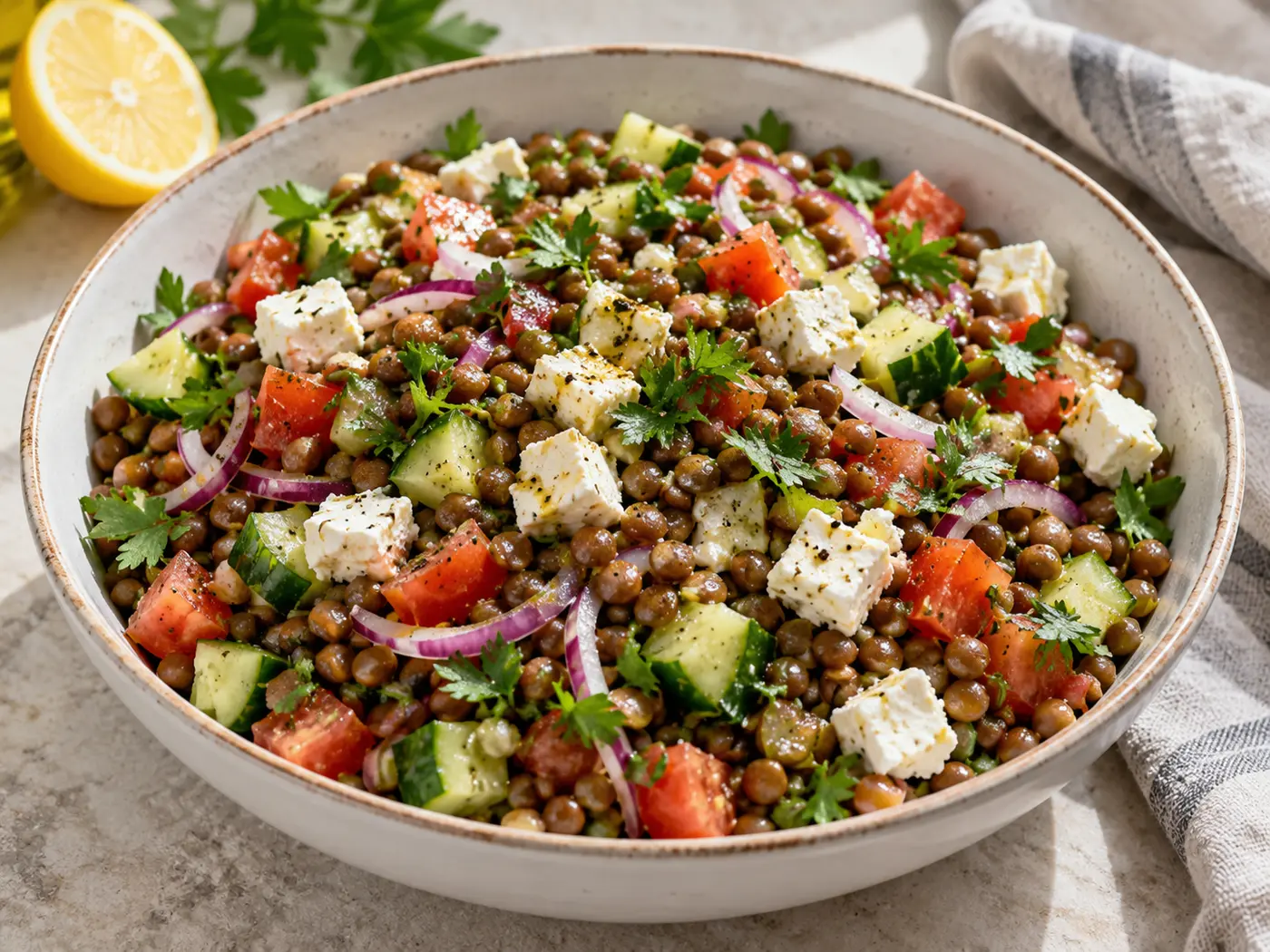 Ensalada mediterránea de lentejas