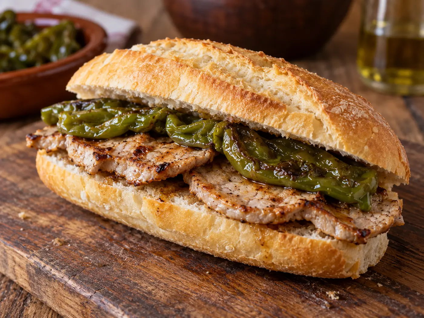 Montadito de lomo con pimientos