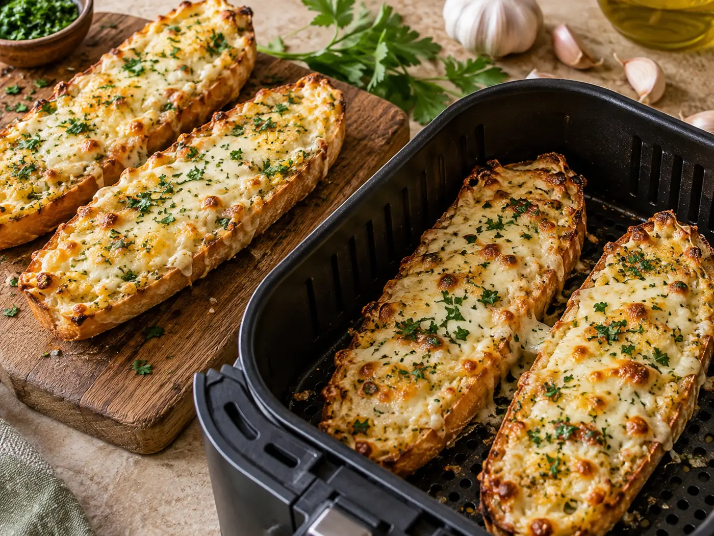 Pan de ajo con queso en Air Fryer