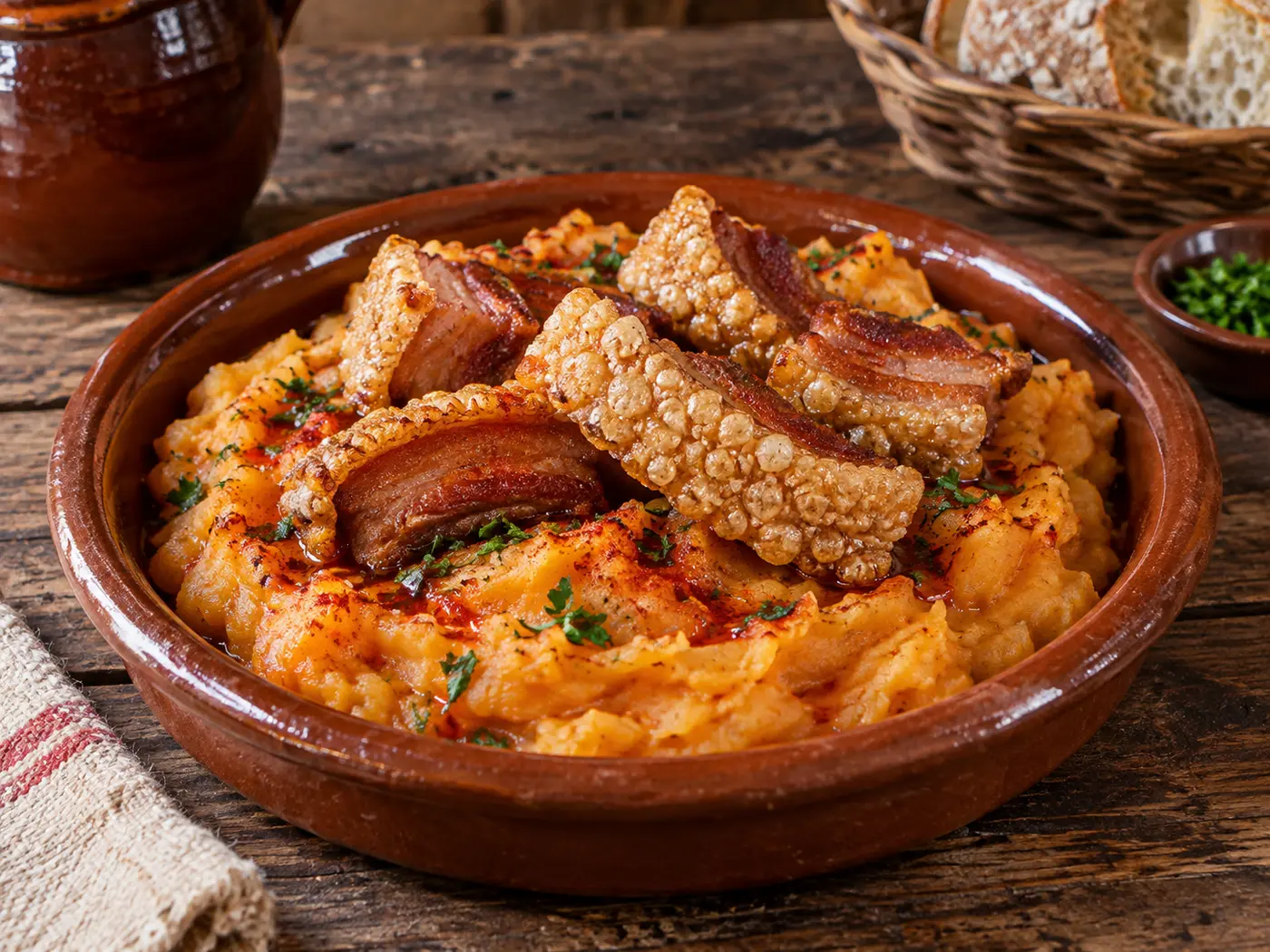 Patatas revolconas con torreznos