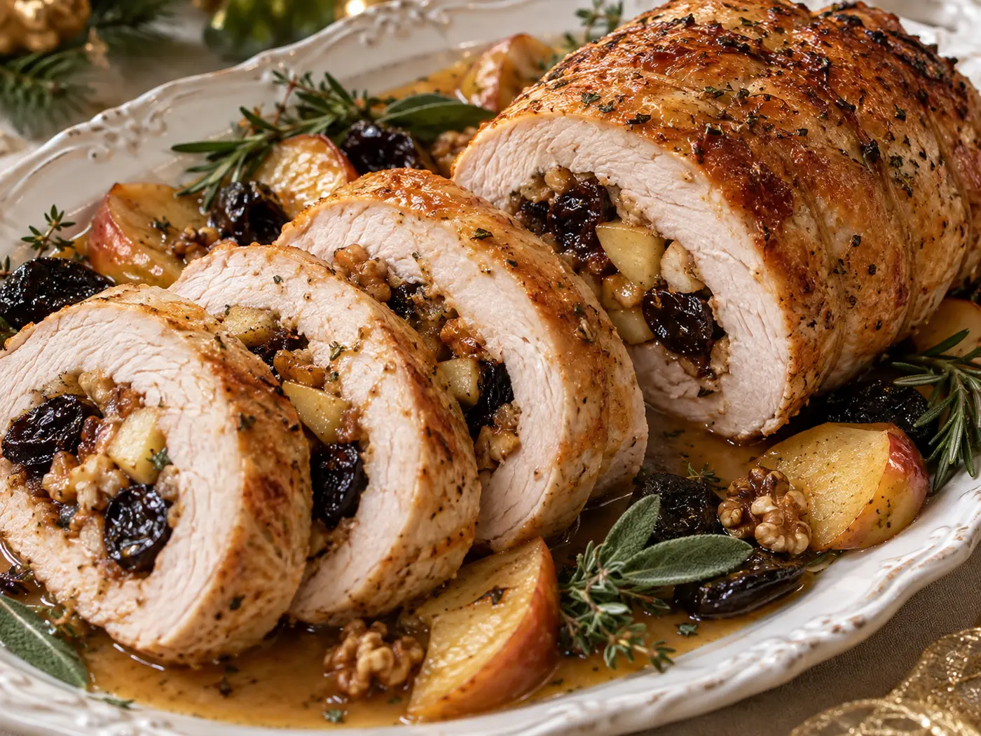 Pavo relleno de ciruelas y manzana