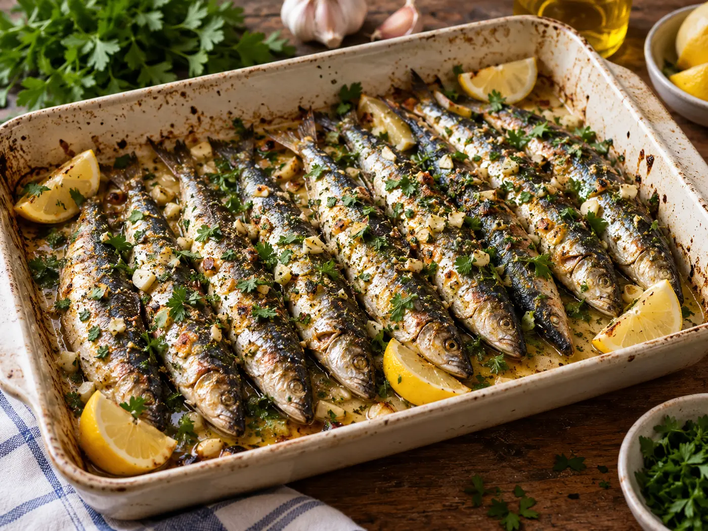 Sardinas al horno con ajo y perejil