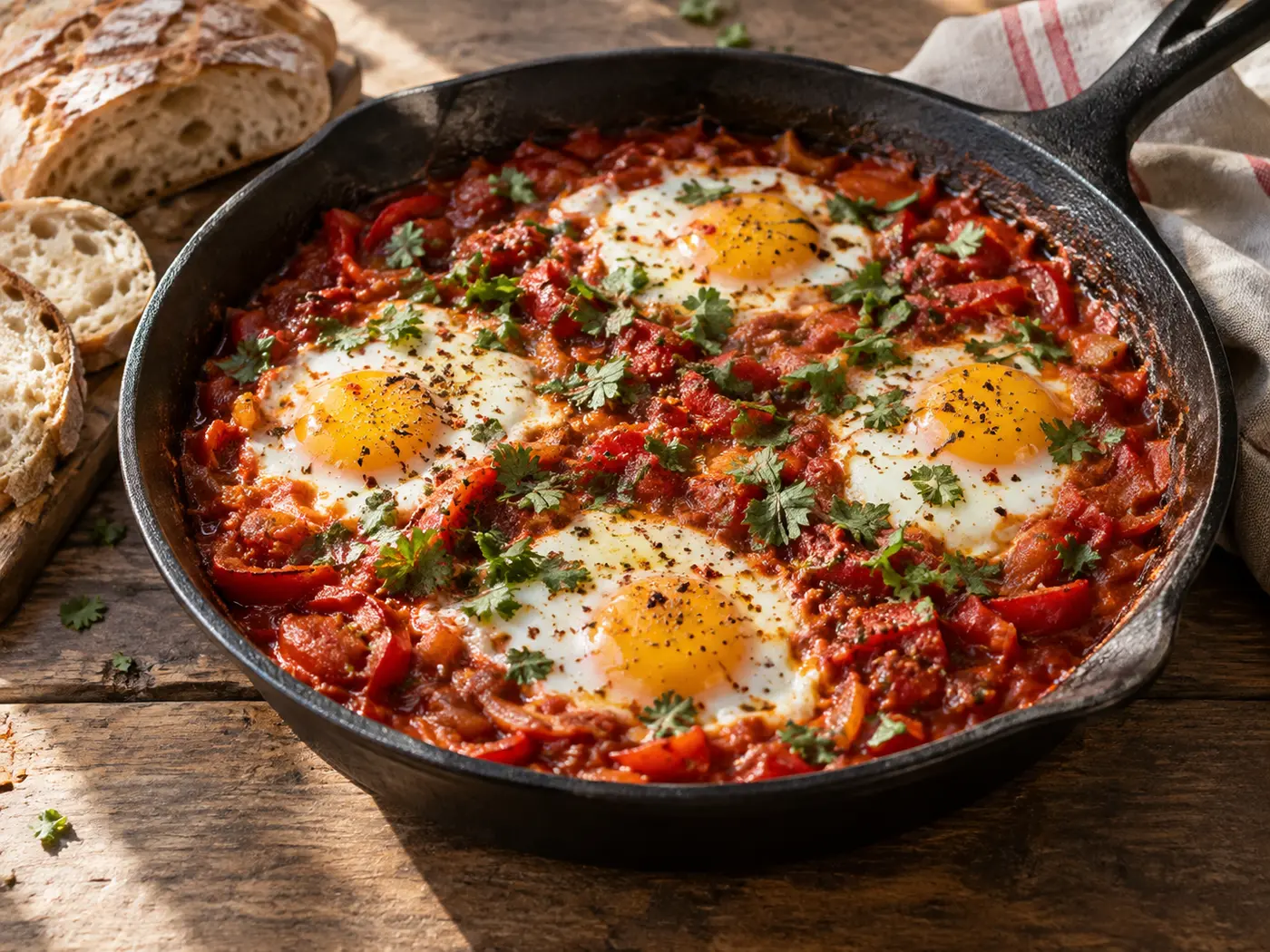 Shakshuka de huevos y tomate