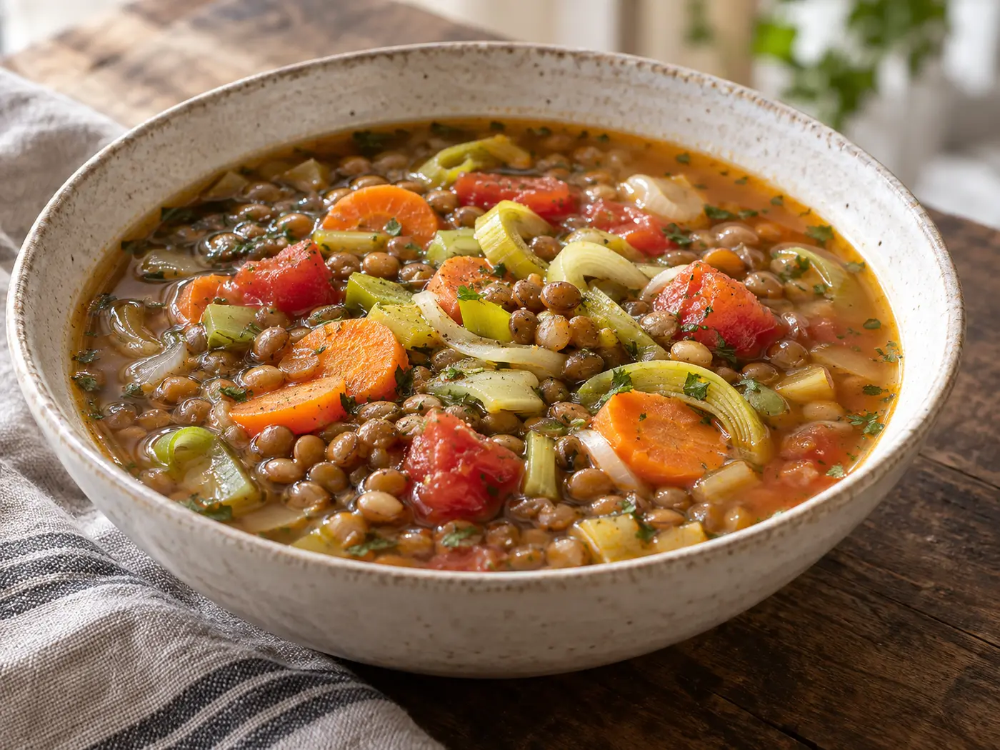 Sopa de lentejas y verduras