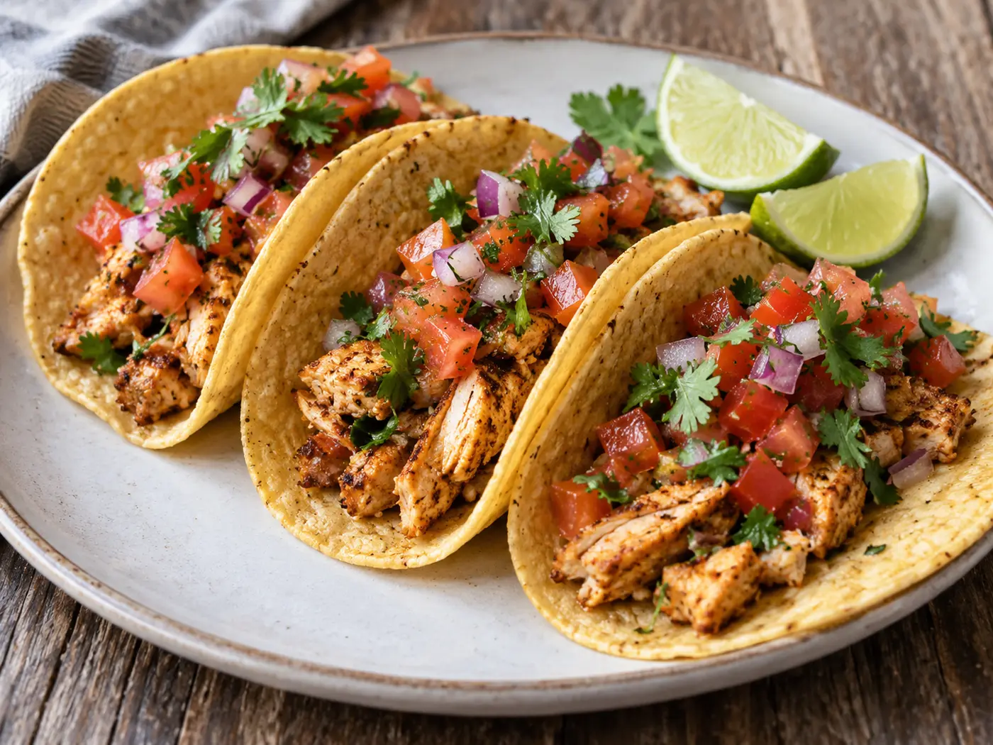 Tacos de pollo con pico de gallo