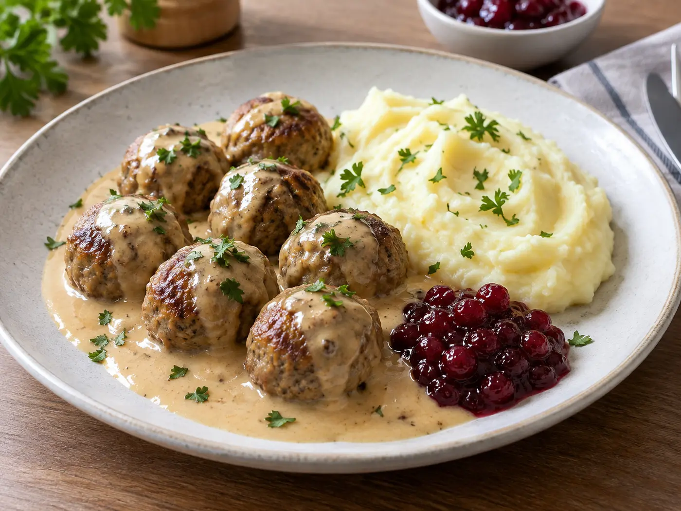 Albóndigas suecas con puré de patata
