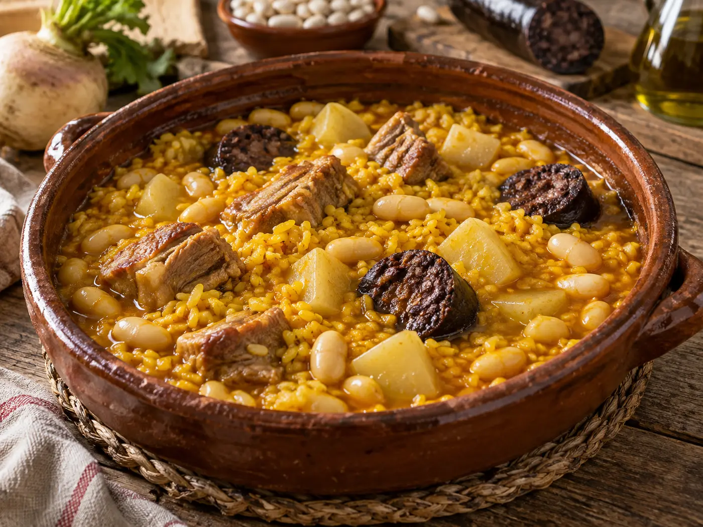 Arroz con nabos y alubias valenciano
