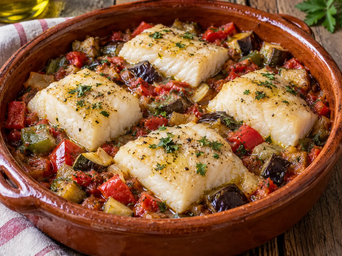 Bacalao con samfaina catalana