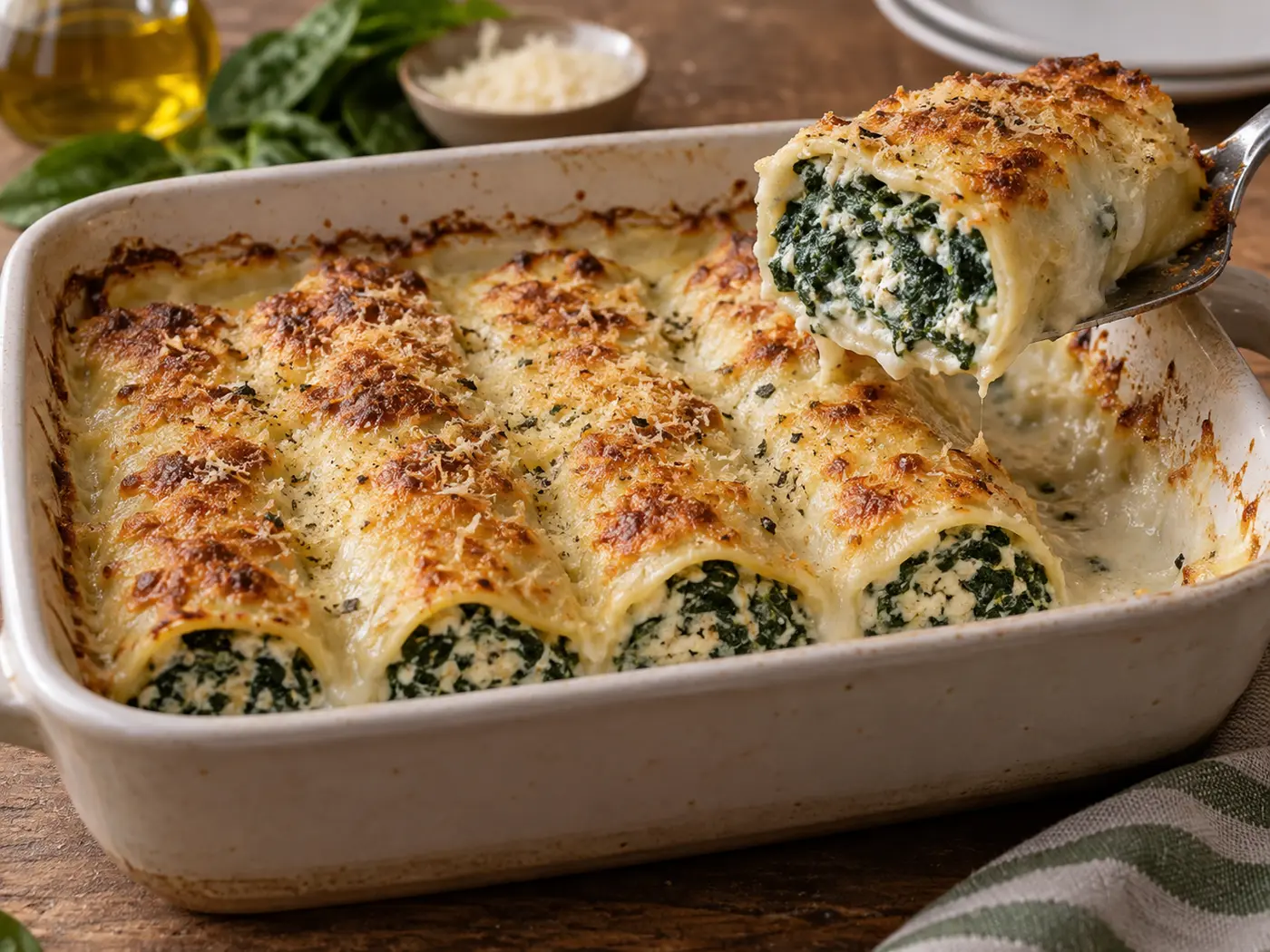 Canelones de espinacas y ricotta