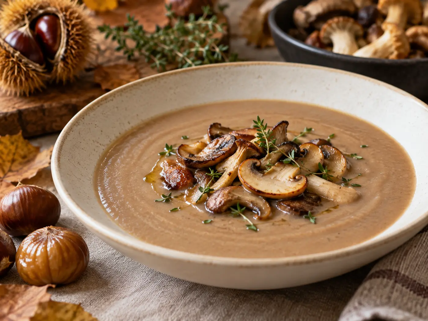 Crema de castañas y setas
