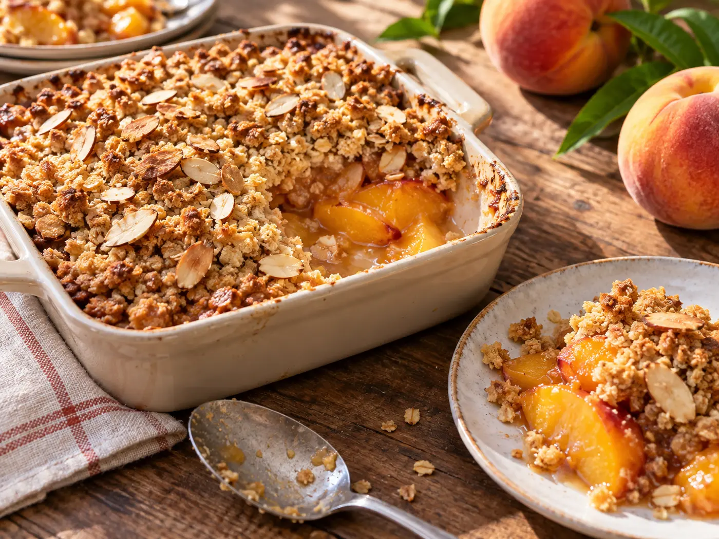 Crumble de melocotón y almendra