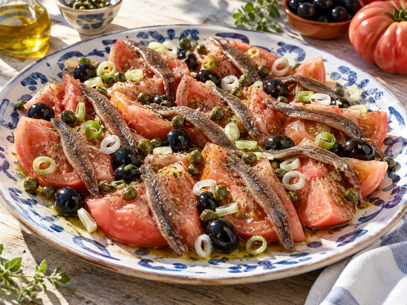 Ensalada de tomate rosa y anchoas