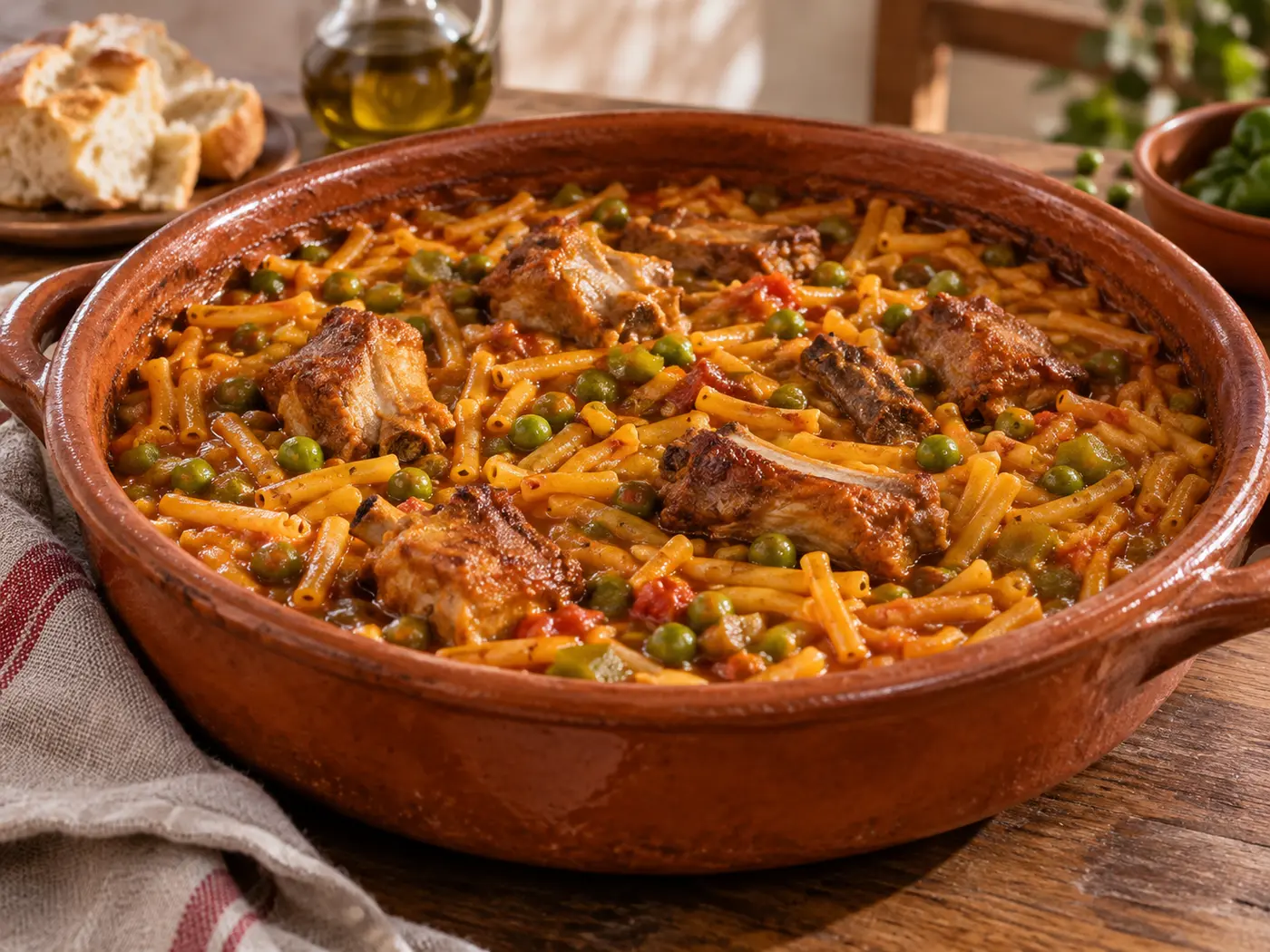 Fideos a la cazuela con costilla