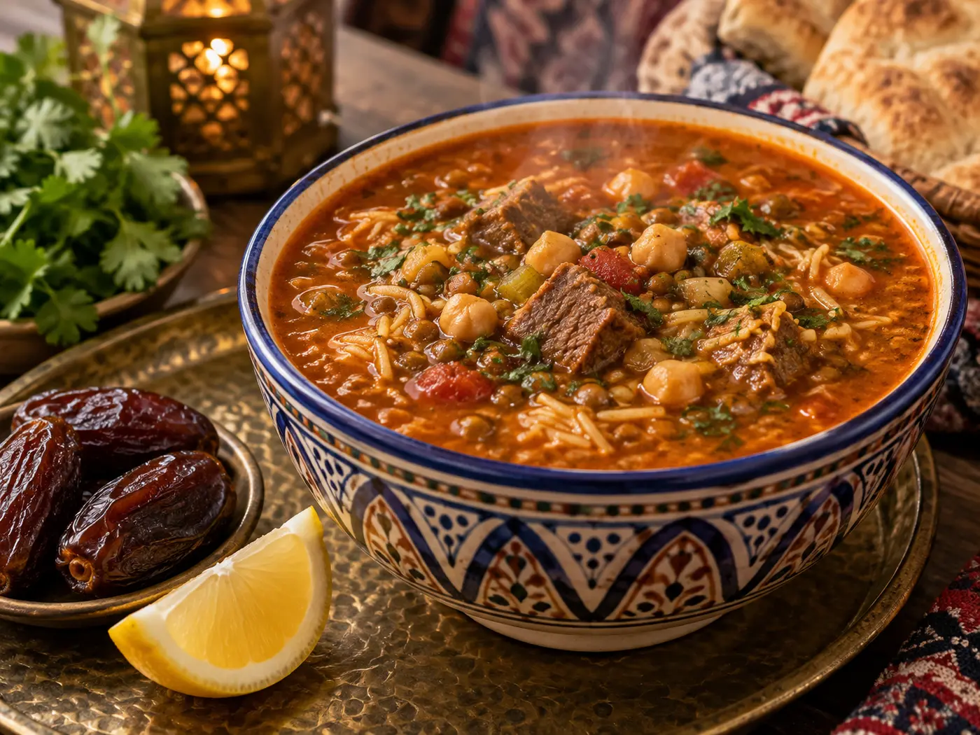 Harira marroquí de cordero y garbanzos