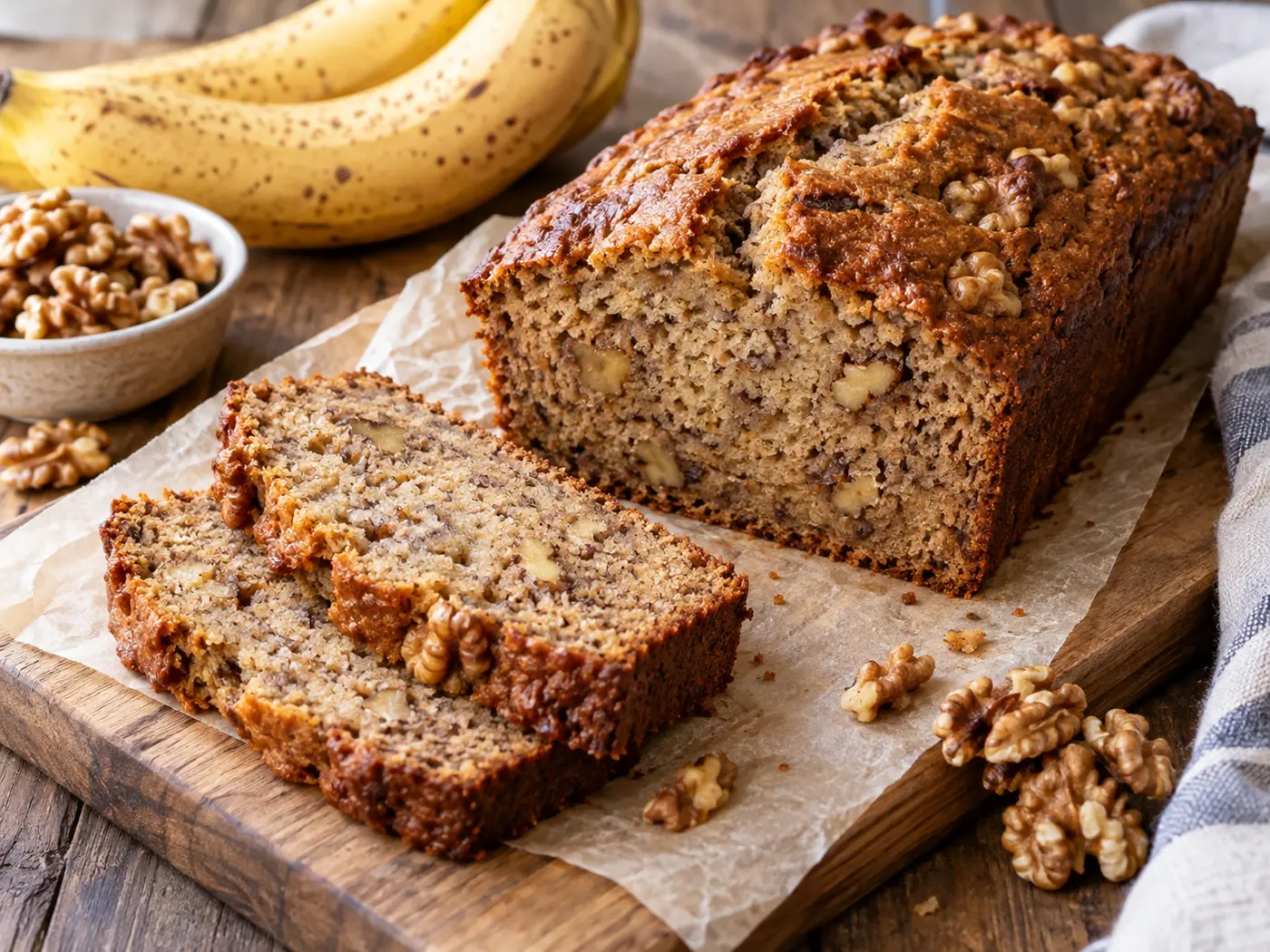 Pan de plátano integral con nueces