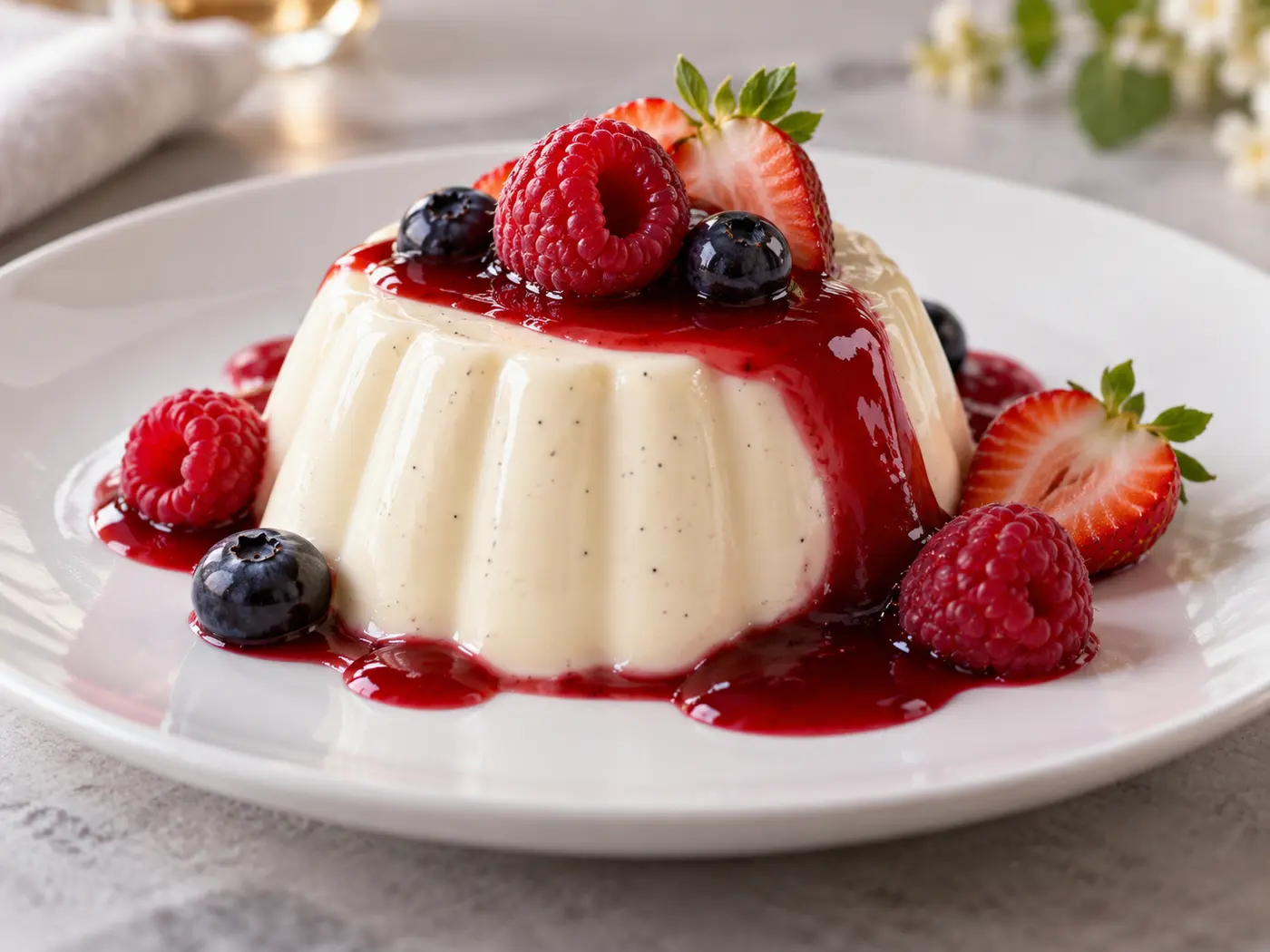 Panna cotta de vainilla y frutos rojos