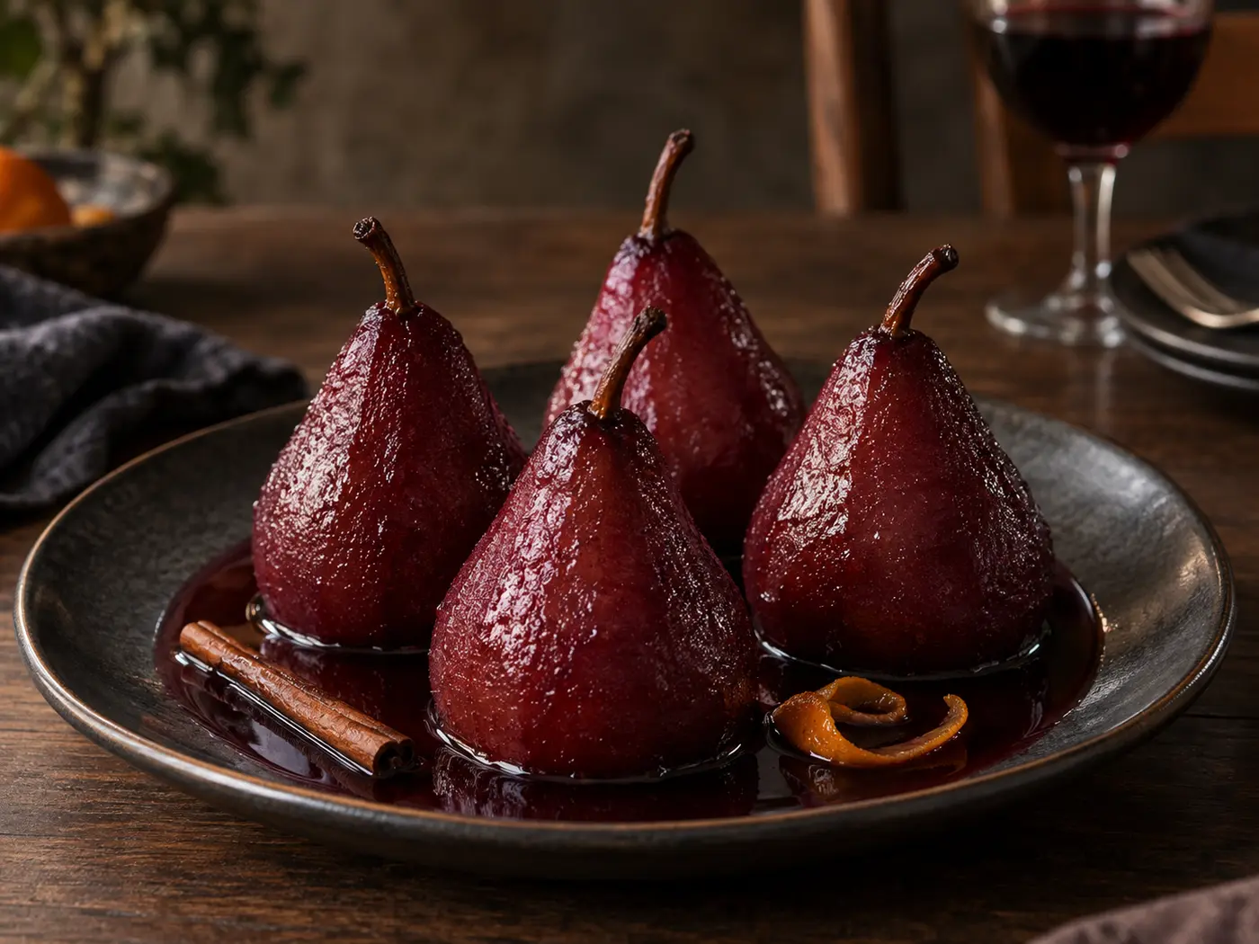 Peras al vino tinto con canela
