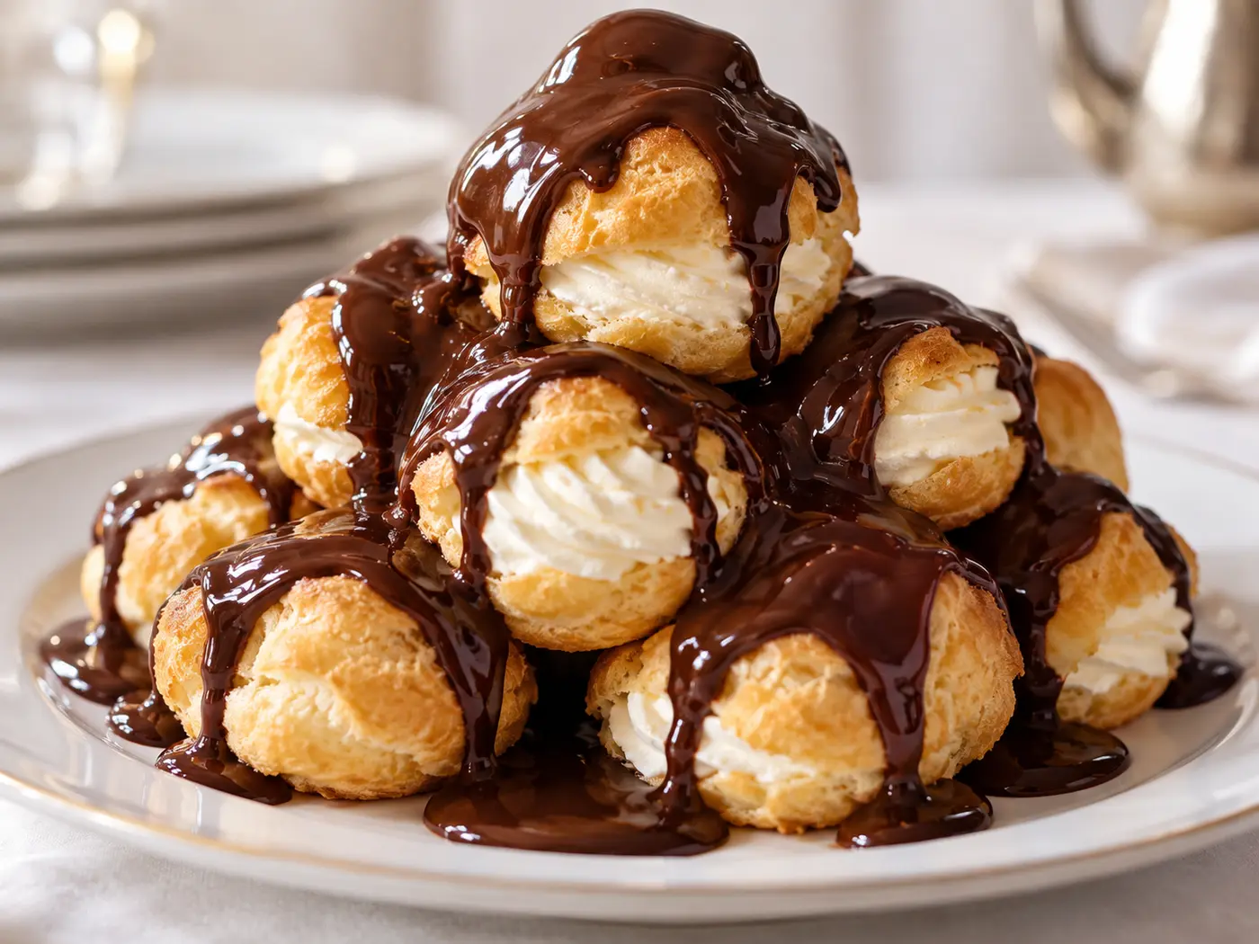 Profiteroles con salsa de chocolate