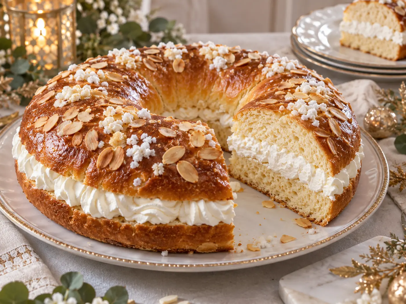 Roscón de Reyes relleno de nata