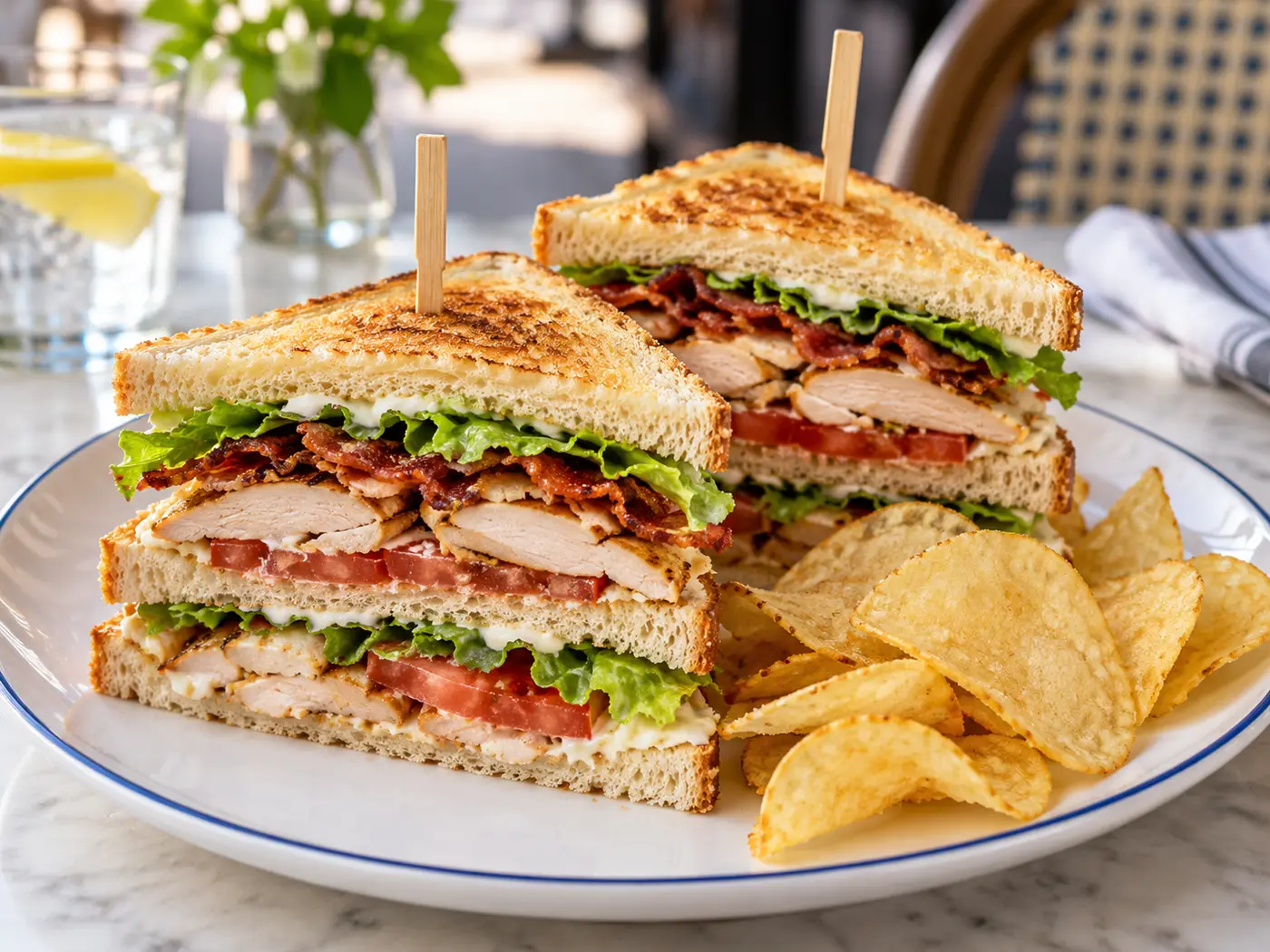 Sándwich club de pollo y bacon