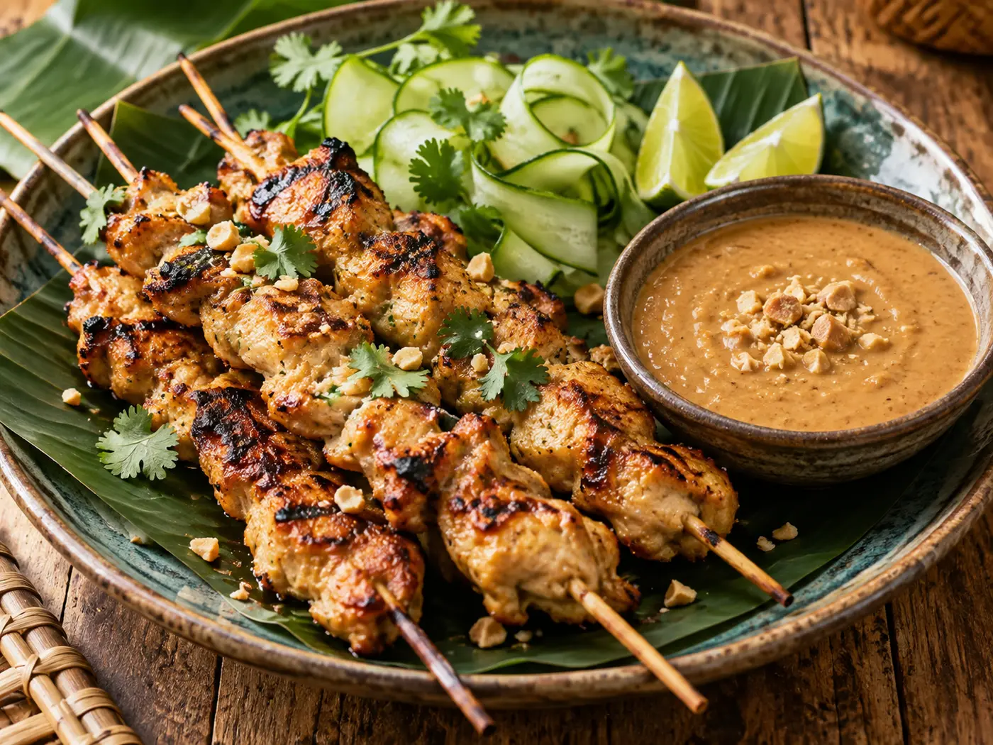 Satay de pollo con salsa de cacahuete