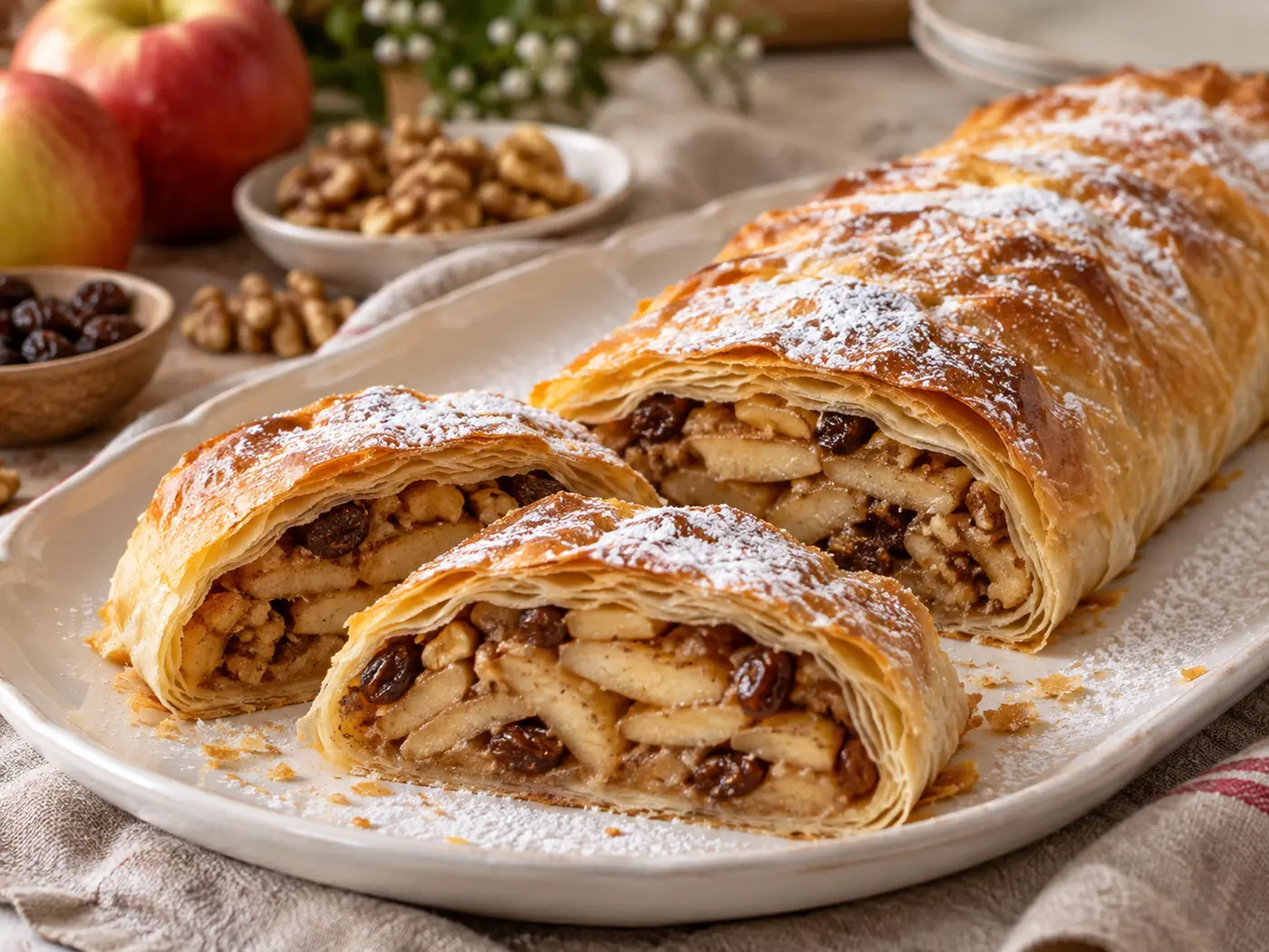 Strudel de manzana, pasas y nueces