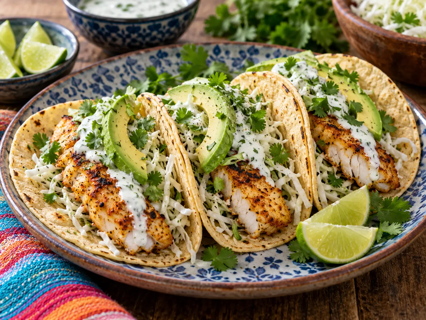 Tacos de pescado con col y lima