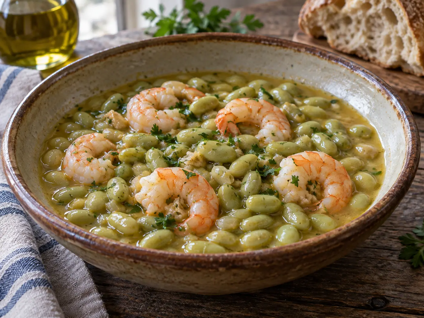 Verdinas con langostinos