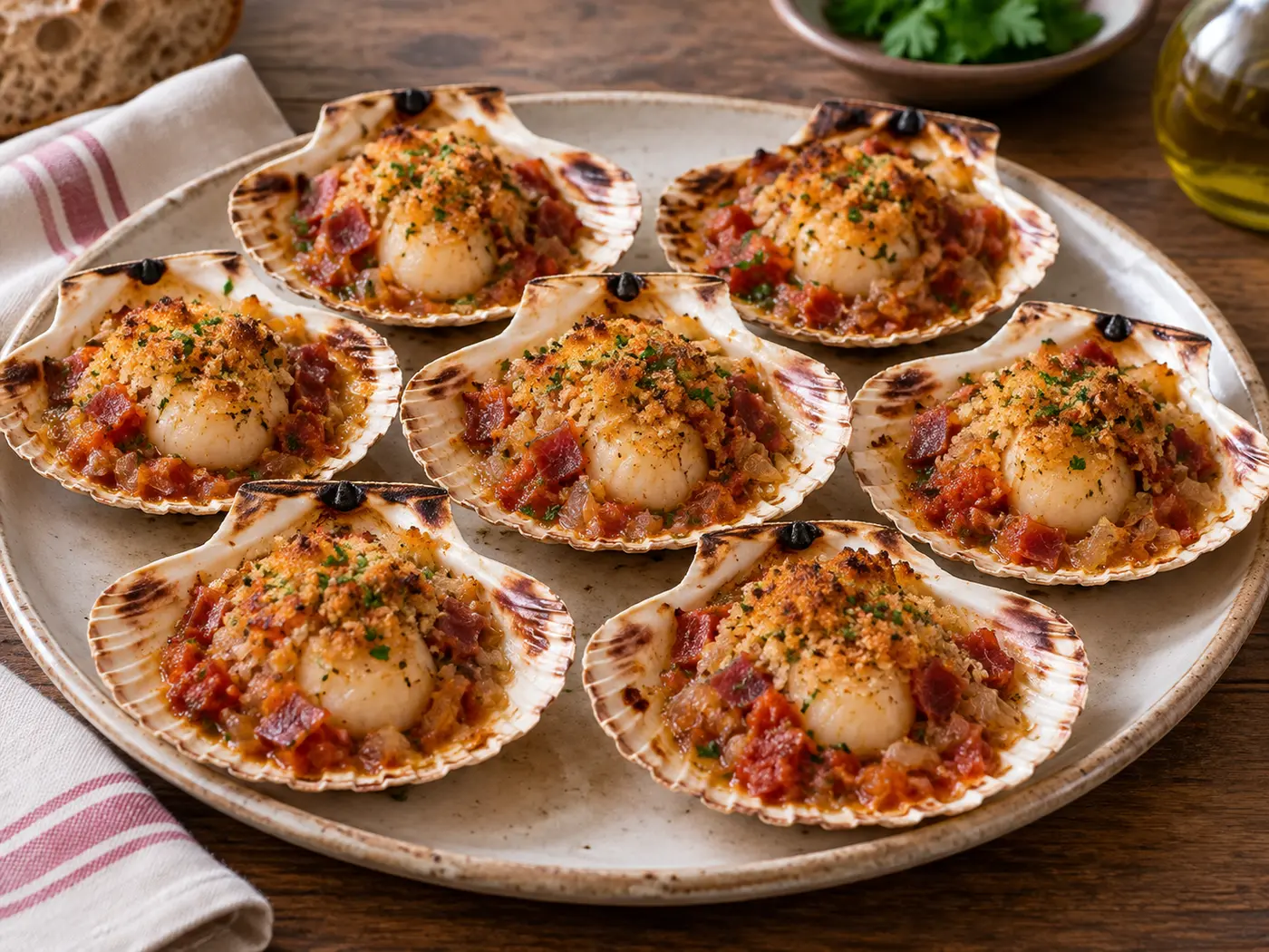 Vieiras gratinadas a la gallega