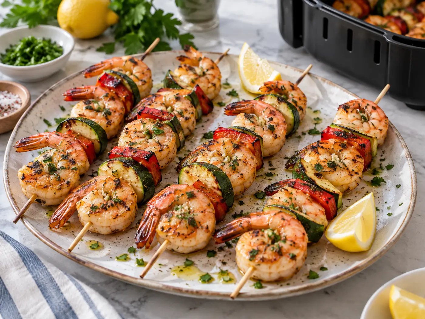 Brochetas de langostinos en Air Fryer