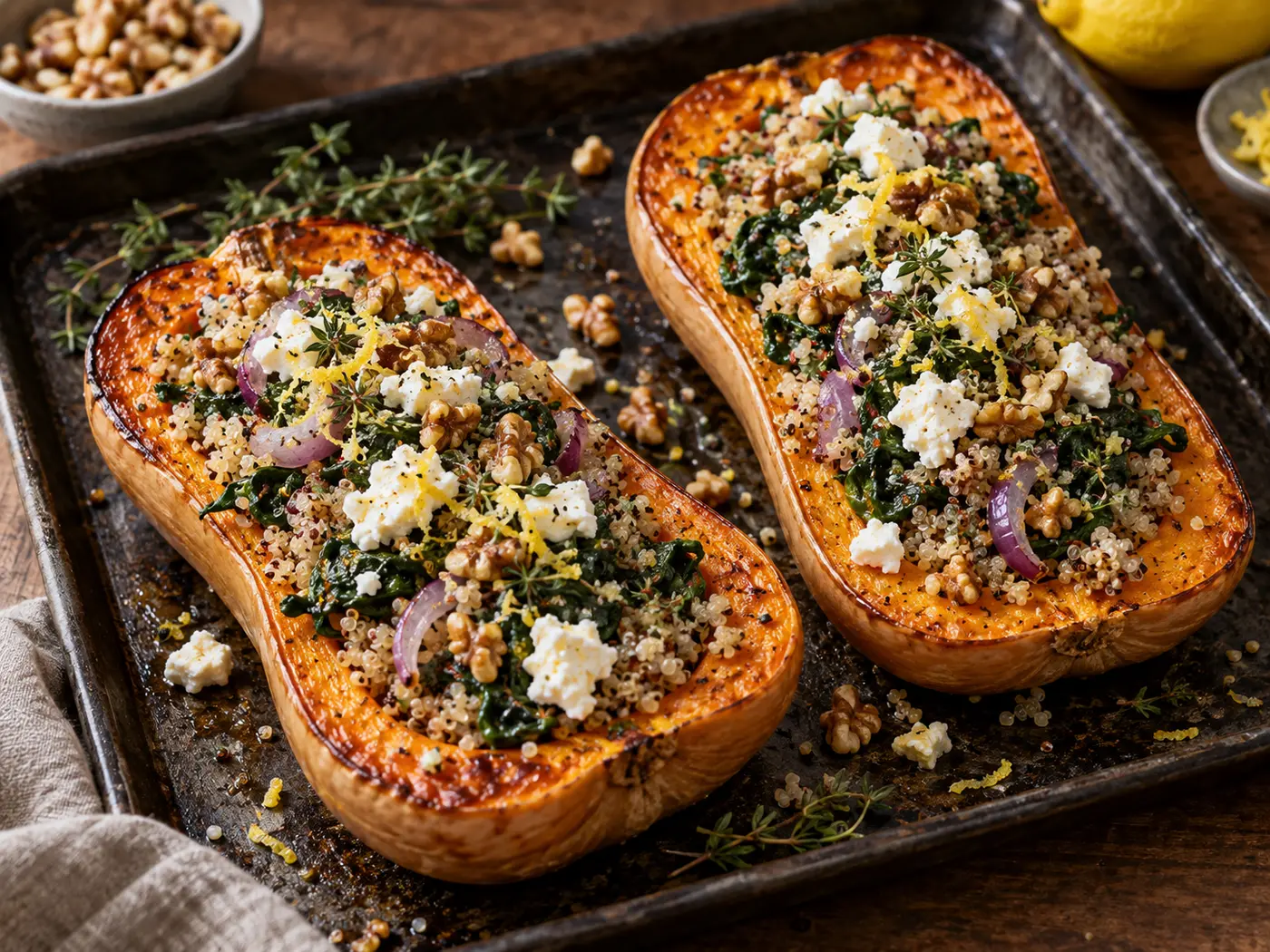 Calabaza rellena de quinoa y feta