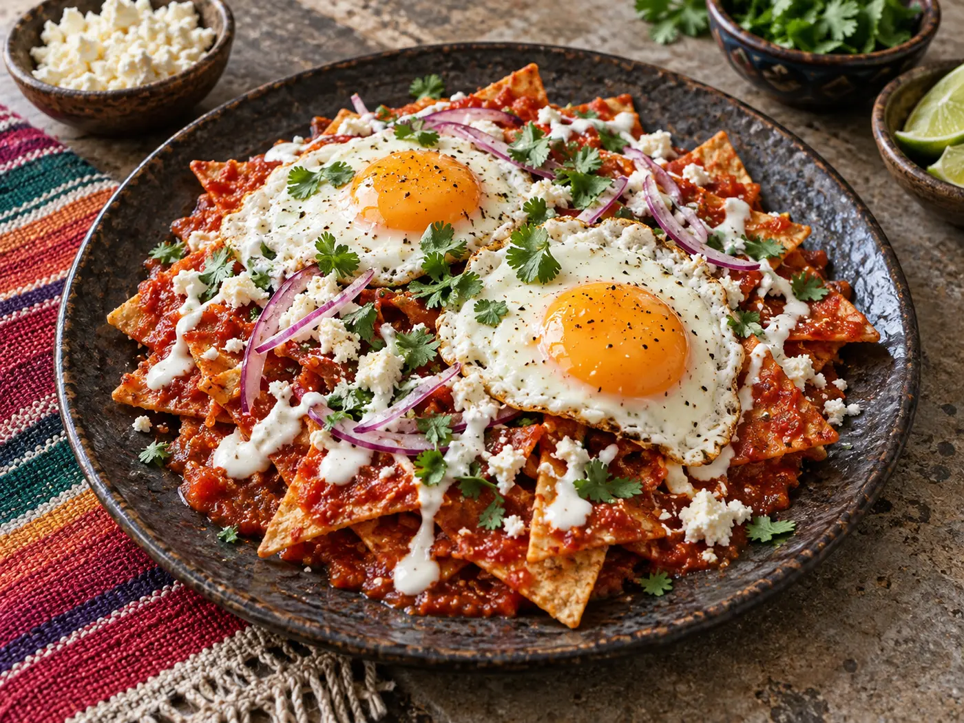Chilaquiles rojos con huevo