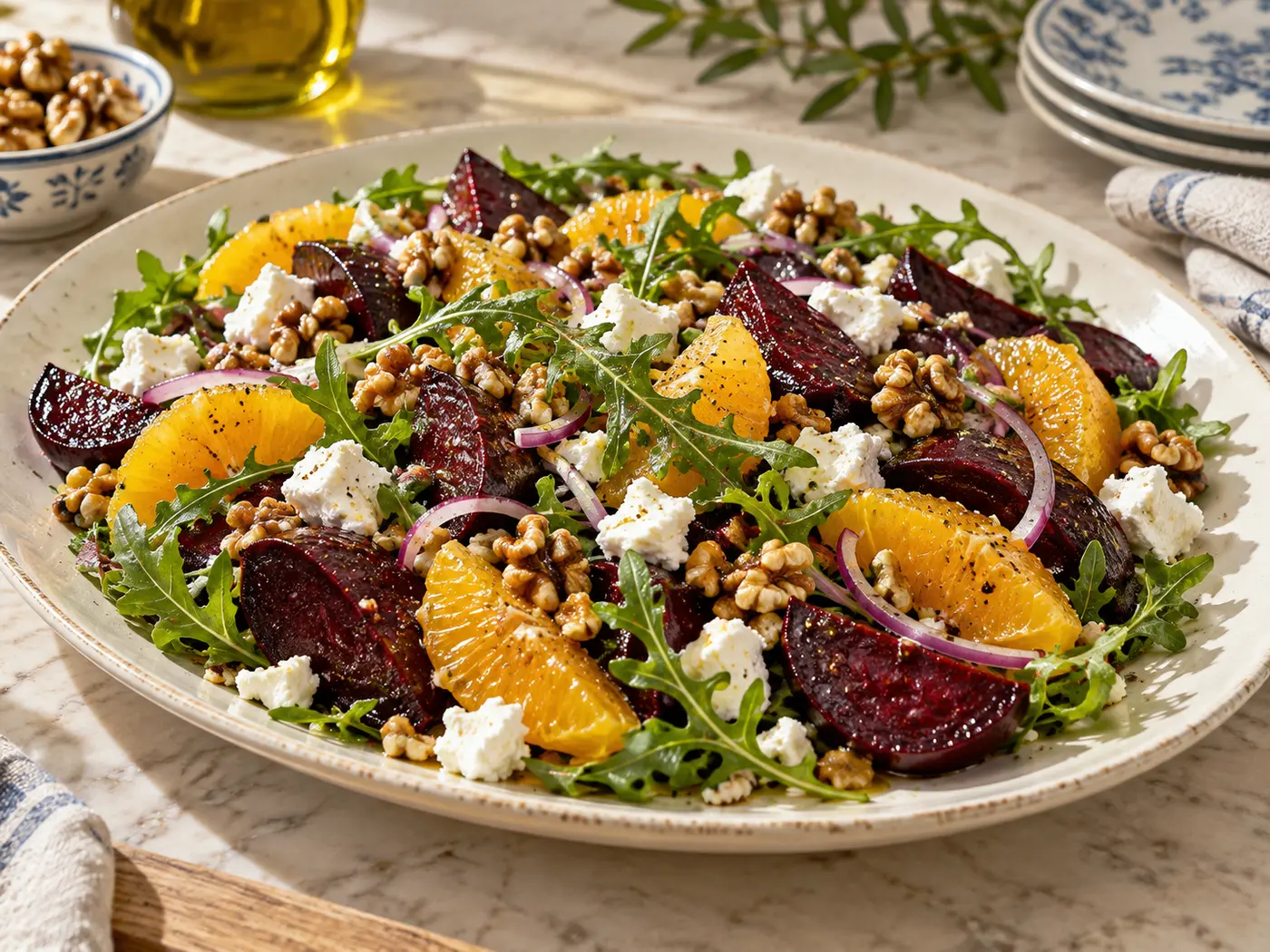 Ensalada de remolacha, naranja y queso de cabra