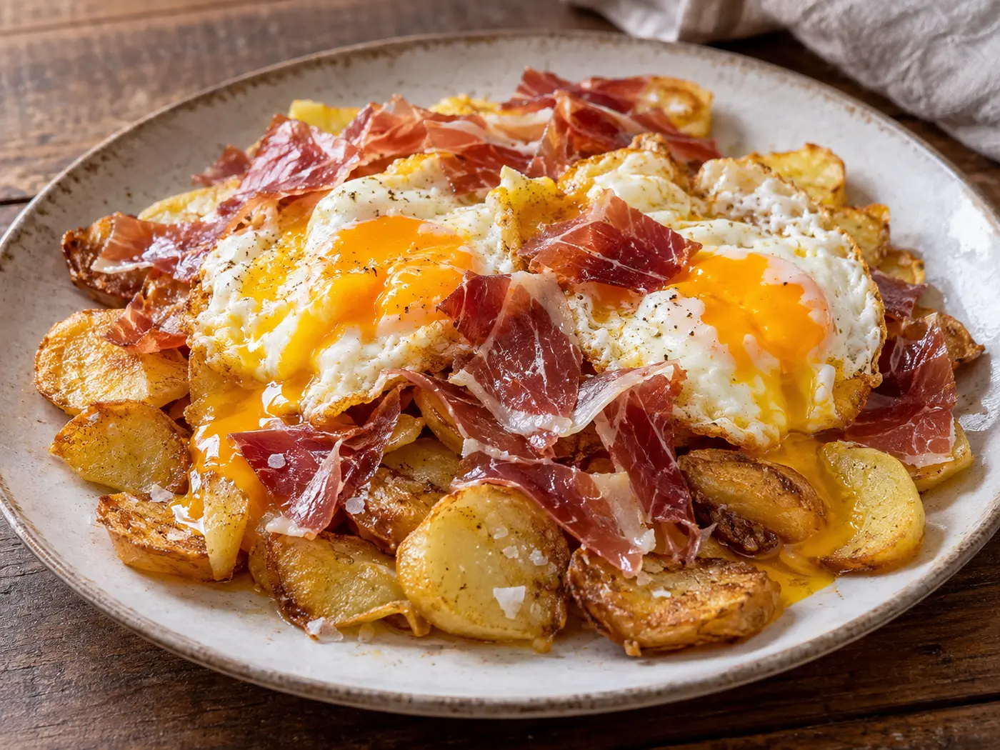 Huevos rotos con jamón