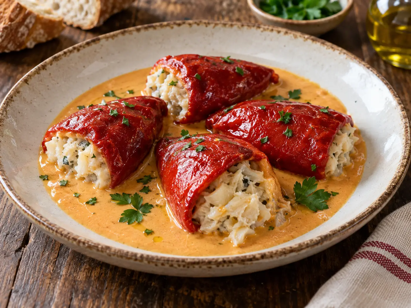 Pimientos del piquillo rellenos de bacalao