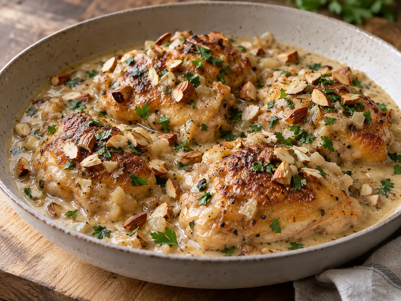 Pollo en salsa de almendras