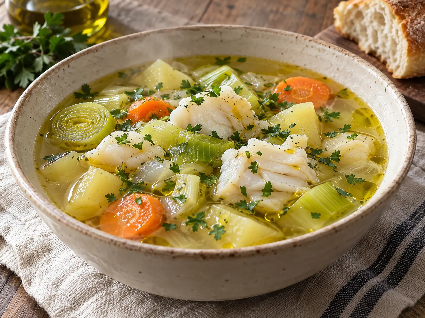 Porrusalda vasca con bacalao